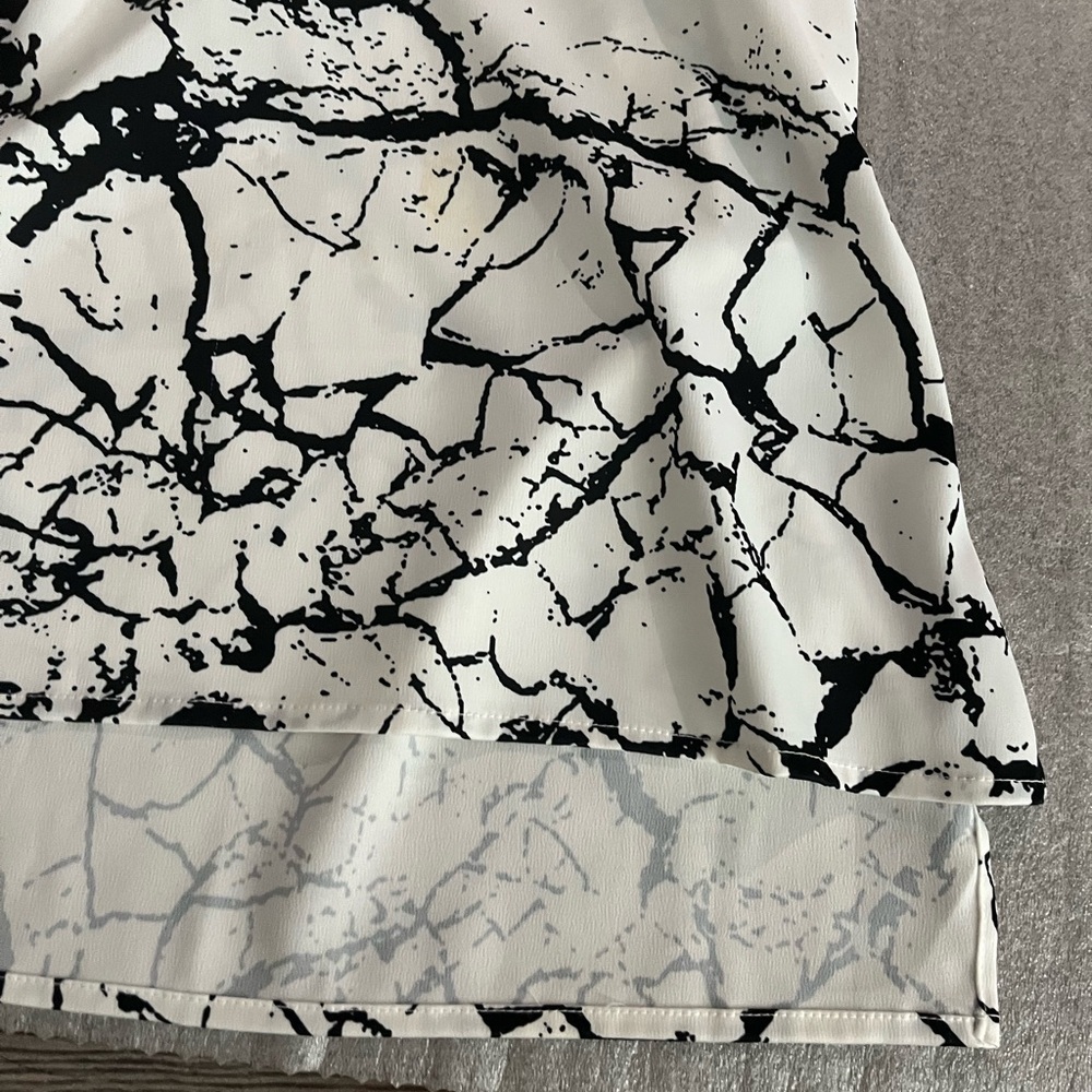 [M]RUDSAK Monochrome Black White Crackle Abstract Pattern Midi Shift Dress - Picture 2 of 9